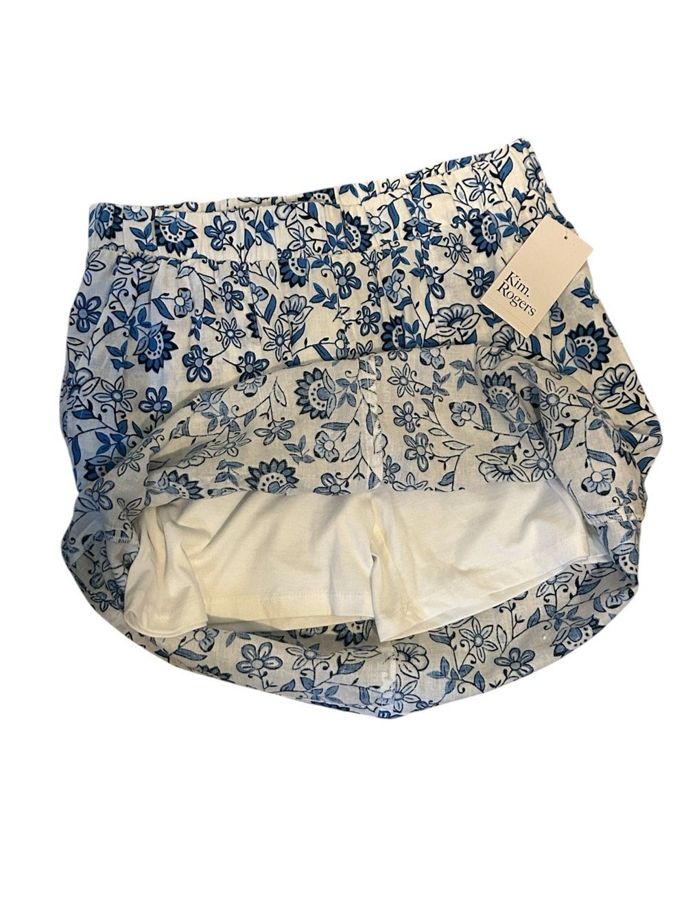NWT Kim Rogers Linen Blend Skort Blue Floral Print Skirt Built-In Shorts Small - Picture 2 of 8